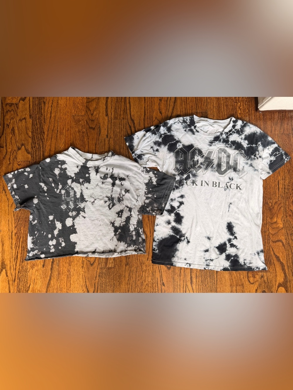 AC/DC Black & White Tie-Dye Graphic Tees (2) ~ Women’s Small